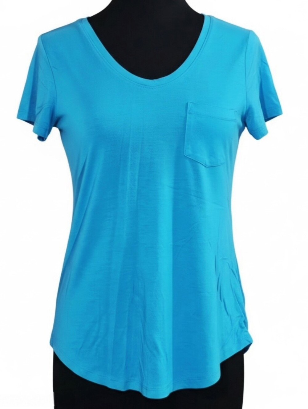 Stylus Turquoise Blue Pocket Tee Short Sleeve Rayon Blend Top Medium M